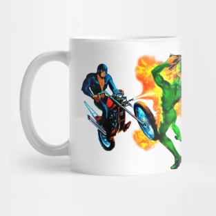 Hell Rider Motorcycle Fire Masked Hero Antihero Villain Retro Comic Vintage Colorful Mug